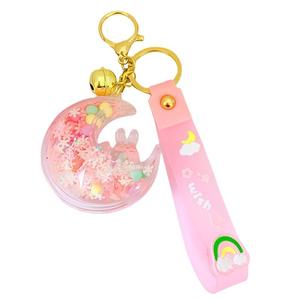 Colgante de botella de arena movediza de corazón femenino, cuentas de burbujas coloridas llenas de aceite con llavero de conejo de Luna estrella hecho de plástico Acrílico - Product Image 5