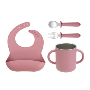 Juego de alimentación para bebés Tongtu de acero inoxidable 304 con tenedor y cuchara de silicona, libre de BPA, vasos para niños, personalizado. - Product Image 3