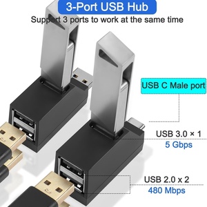 Hub USB Tipo-C 3 en 1 en Oferta, 5 Gbps USB 3.0 + 2 Puertos USB 2.0, Adaptador Multi-Puerto Portátil para Laptop - Product Image 1