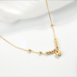 Collar de Oro Sólido de 18k PCX Trendy, Cadena de Bolas Delicadas con Forma de Corazón para Mujer, Oro Duro 3D Au750, Colgante de Amor, Venta al por Mayor - Product Image 3