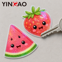 Autocollant holographique de fruits découpé sur mesure, motif fraise et pastèque Kawaii, étanche et écologique pour journal et bagages