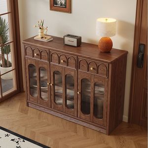 Solid Wood Entryway <b>Cabinet</b> Large Capacity Multi Layer Retro Style Living Room Storage <b>Cabinet</b> - Product Image 3