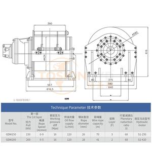 Treuil hydraulique d'ancrage Tosion en gros, personnalisé, GDW150 GDW200, 15 <span class=keywords><strong>tonnes</strong></span>, <span class=keywords><strong>20</strong></span> <span class=keywords><strong>tonnes</strong></span>, 10 <span class=keywords><strong>tonnes</strong></span>, 12600 livres, 27000 livres, 36000 livres - Product Image 2