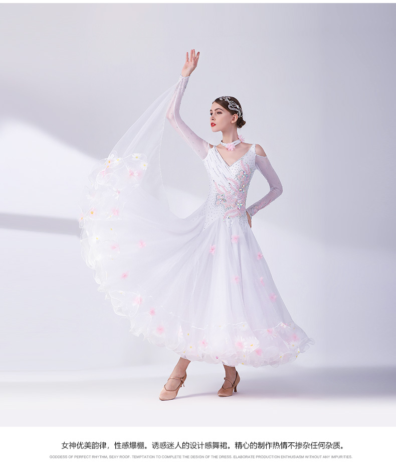 Latin Tango Rumba Salsa Dress for Women - Ballroom Dance Competition Dress  in White, Available Sizes S to XXL