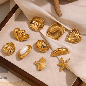 女性用<span class=keywords><strong>2025</strong></span>新しいファッション幾何学的ハートホタテブローチラグジュアリー18Kゴールドステンレスメッキ楕円形パターン - Product Image 2