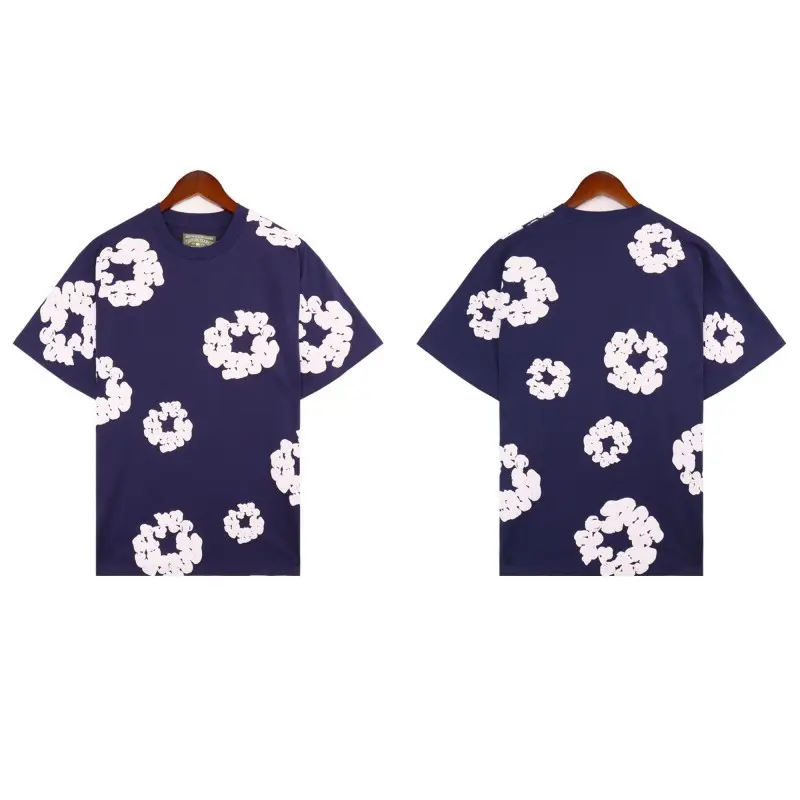 Wholesale Streetwear Customized Logo Designer Brand Denim Cotton T Shirt tears with Puff Printing Logo T Shirt Set