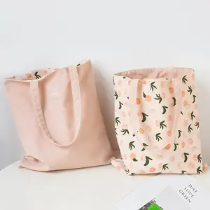 प्रचार कस्टम लोगो Foldable डबल पक्षीय रंगीन किराने की खरीदारी कपास कैनवास बैग ले जाना
