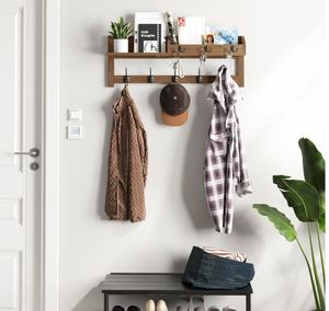 Tường Hooks với kệ 26.57inch với kệ Wall Mount mail Organizer Key chủ bằng gỗ lối vào tường treo gỗ Giá áo - Product Image 4