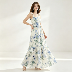 Robe longue florale pour femmes, sans manches, bretelles spaghetti, robe d'été décontractée, robe élégante pour la plage, robe fluide pour femmes - Product Image 3