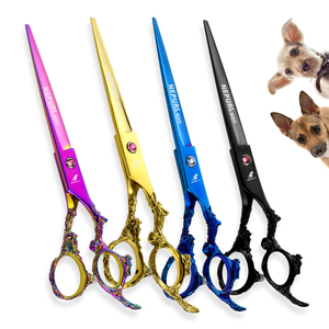 7.0 inch Màu đen/vàng/xanh 6cr cong mỏng kéo sơn hình kéo vật nuôi chải chuốt kéo thú y - Product Image 1