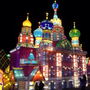 건물 Castal 빛 장식과 중국 야외 축제 등불 중국 실크 랜턴