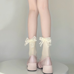 Kadınlar Seksi Dantel Yay Moda Ultra-ince Şeffaf Yaz Japonya Tarzı Içi Boş Örgü Ekip Çorap Harajuku Retro Uzun <span class=keywords><strong>Kawaii</strong></span> Çorap - Product Image 2