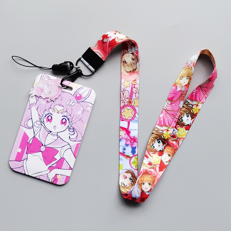 Custom Plastic Card Holder Lovely Cartoon Captor Sakura Card Case Satin Lanyards Bus ID Name Badge Card Cover Phone Lanyard Image 5