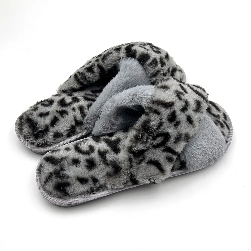 Spring and Autumn Couple female Cheetah Indoor Slippers in brown leopard print low moq