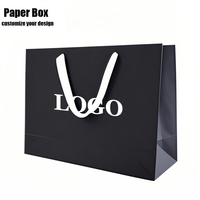 Sacs en carton noir mat personnalisés, impression UV, gaufrage, sacs cadeaux haut de gamme, poignées longues, ruban, boutiques, petits modèles