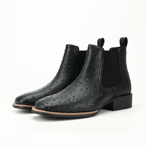 Men's Genuine Leather <b>Boots</b> Ankle Height Square Toe Print Slip-On Anti-Slippery Rubber Outsole Style Texture Wholesale - Product Image 4