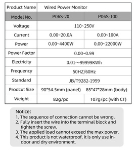Njxse <span class=keywords><strong>AC</strong></span> Power Meter kỹ thuật số vôn kế & Ampe kế 20A 100A LCD hiển thị bảng điều chỉnh chất lượng cao Nhà Máy Giá có dây điện màn hình - Product Image 2
