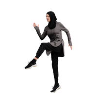 Vêtements de sport modestes pour femmes avec logo personnalisé, manches longues, coupe régulière, spandex/polyester, séchage rapide, légers, respirants, impression numérique