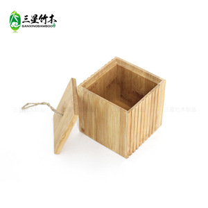 <b>Bamboo</b> cotton swab holder, simple household dental floss cotton swab storage <b>container</b>, dustproof cotton swab box with lid, - Product Image 4