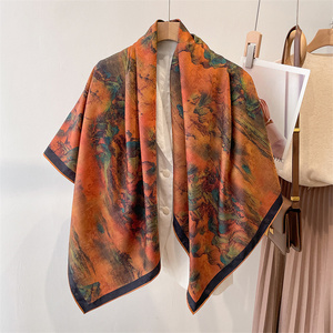 Bán Buôn 2023 Mới Sang Trọng 120*120Cm Của Phụ Nữ Lụa Vuông Khăn Choàng Khăn Hai Mặt In Khăn Cho Mùa Xuân - Product Image 3