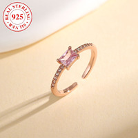 Bague d'orteil ouvrable en argent sterling 925 plaqué or rose avec zircon taille émeraude géométrique pour femmes et jeunes filles