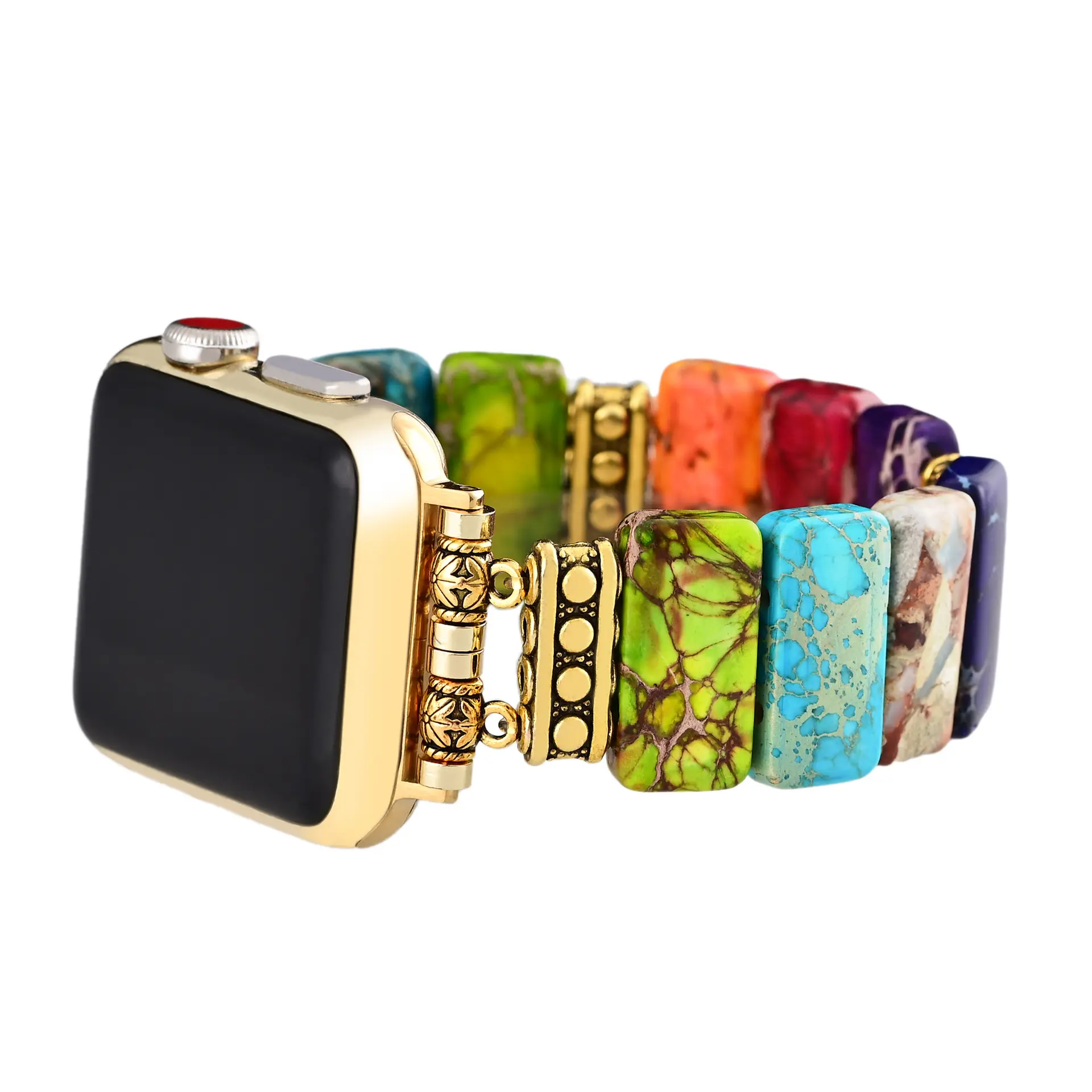 2024 Bohème-Uhr Armband Damen Herren Boho-Armband Armband für Apple Watch retro gemischt Natursteine Türkis Schmuck Uhrenarmband