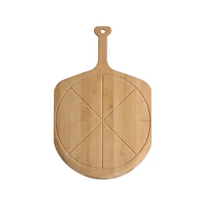 Paleta de Madera Suave ligera para pizza de bambú de 14 pulgadas y tabla de cortar para pizza con 8 ranuras para rebanadas