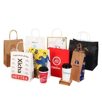 Sacs fourre-tout personnalisés fabriqués en Chine, petits lots, en papier kraft, avec impression de logo promotionnel pour entreprises, sacs d'emballage à emporter, personnalisables