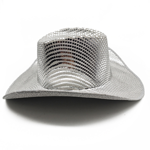 Sombrero Vaquero Plateado con Lentejuelas Brillantes, Accesorio <span class=keywords><strong>de</strong></span> Disfraz para Festivales, Fiestas, Moda Y2K, Accesorios para Actuaciones, Estilo Occidental, Discoteca - Product Image 4