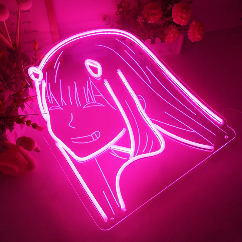 Welcome By Young Ladies Pink Acrylic Anime 0 2 Lovely Girl Led Neon Light For Bed Room Decor Neon Sign