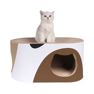 Oval Cat Scratching Lounge Cardboard Kitten Scratcher Condo House For Cats