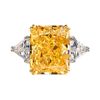 Nouvelles bagues de mariage en argent 925 plaqué rhodium, forme moissanite jaune, coupe glace concassée, grandes bagues, bague en argent pur