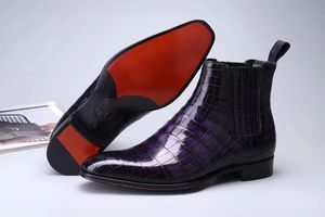 Stivali da uomo di lusso scarpe grandi <span class=keywords><strong>dimensioni</strong></span> in vera pelle di <span class=keywords><strong>coccodrillo</strong></span> stivaletti scarpe uomo di alta qualità uomini stivali Chelsea scarpe - Product Image 3