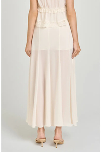 Women's Natural Waist A-Line <b>Chiffon</b> <b>Midi</b> <b>Skirt</b> With Ruffles Elegant Pleated Solid Color Ankle-Length All Seasons Wear - Product Image 2