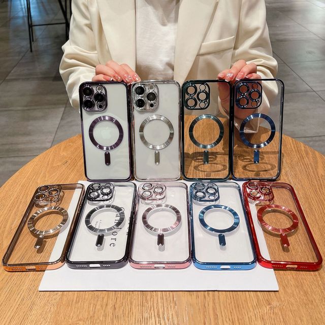 Wholesale Transparent TPU Cover Electroplated Magnetic Wireless Charge Phone Case for iPhone 17 Pro Max 16 Pro 15 14 13 12 11 XS