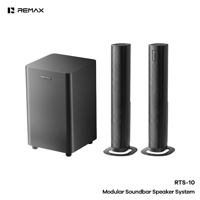 REMAX 2.1 Ch Modular Soundbar Speaker System Detachable Wireless Subwoofer 120W BT 5.3 Multiple Inputs Remote Speaker
