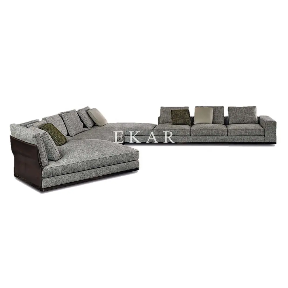 Donkergrijs Italiaanse Gestoffeerde Breed Meubels Metalen Benen L Vorm Stof Linnen Moderne Sofa Set Gestoffeerde Banken