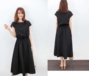 Nuova estate 2022 abiti da nappa con coulisse a manica corta da donna di grandi dimensioni <span class=keywords><strong>abito</strong></span> lungo longuette in cotone tinta unita con scollo a v in cotone tinta unita - Product Image 3