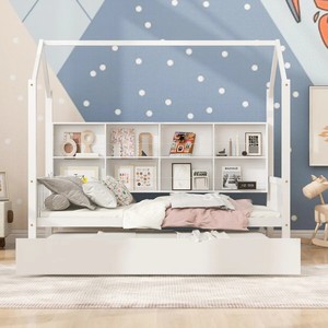 <span class=keywords><strong>Lit</strong></span> d'enfant Montessori en forme de maison, <span class=keywords><strong>lit</strong></span> au sol avec <span class=keywords><strong>lit</strong></span> gigogne et étagère de rangement, taille double/simple - Design maisonnette - Product Image 6