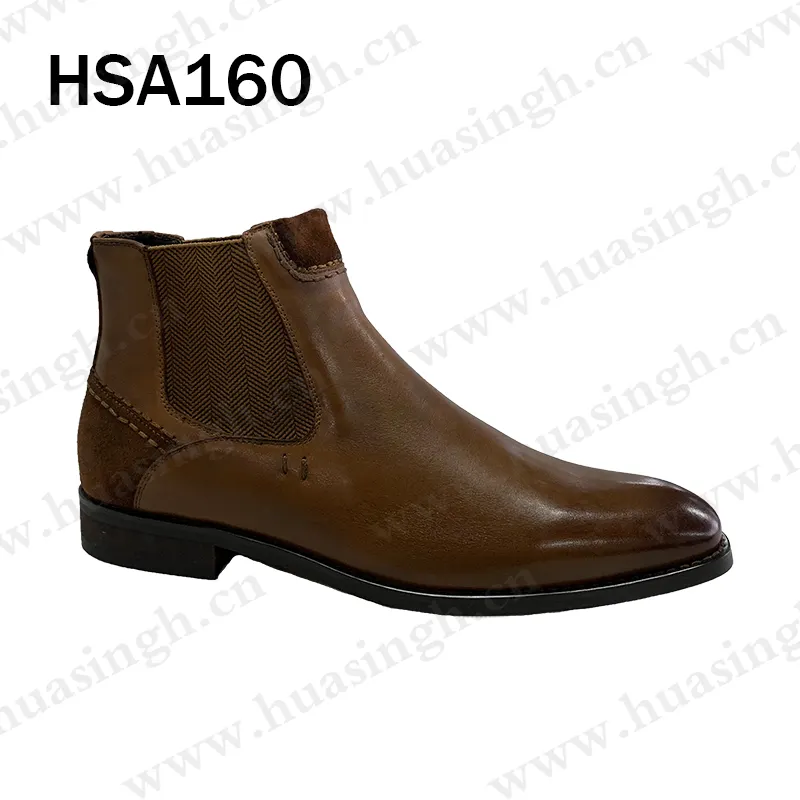 ZH,best sellers gentleman derby dress shoes with cleated outsole mid-calf pull-on style brown office shoes boots HSA160