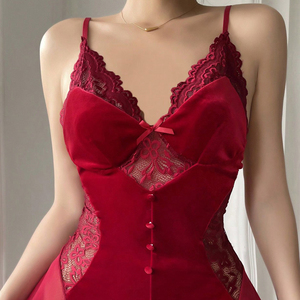 Gaun Wanita Tanpa Punggung Model Deep-V Berbahan Nilon dengan Renda Bunga, Pakaian Tidur Elegan, Lingerie Eksotis, Baju Tidur Wanita Seksi dan Intim - Product Image 5