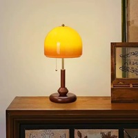 Lampe de table LED vintage rétro en bois et verre, style Bauhaus moderne du milieu du siècle, luminaire de chevet ou de bureau pour chambre à coucher