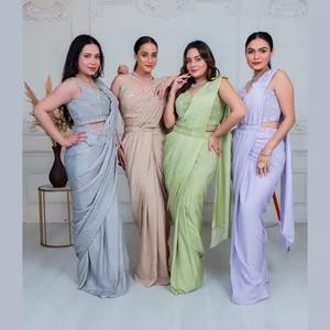 Venta al por mayor lavanda Georgette Saree precosido con cuentas hechas a mano ligero elegante de la India - Product Image 2