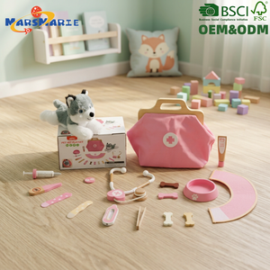 Set Gioco Dottore per Bambini in Legno Naturale Certificato CE CPC Montessori, Set Veterinario <span class=keywords><strong>Rosa</strong></span> con Ricchi Accessori - Product Image 1