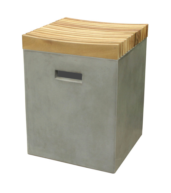 Wooden Acacia Stool Top With Concrete Base Side Table Concrete Outdoor Furniture For Garden Home Decor