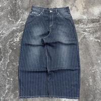 Jean pour homme vintage Y2K streetwear, coupe oversize, rayé, en denim formel, coupe droite verticale, bleu foncé délavé, coupe classique
