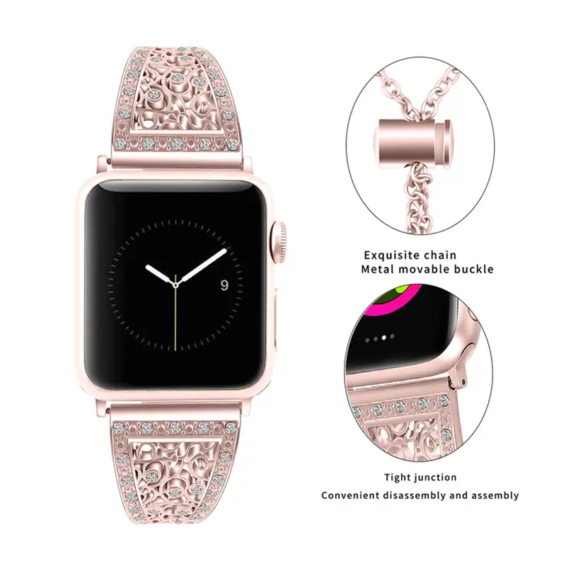 Smartwatch Band สำหรับ Apple Watch Band,ผู้หญิงดอกไม้โลหะปรับสายรัดข้อมือกำไลข้อมือ