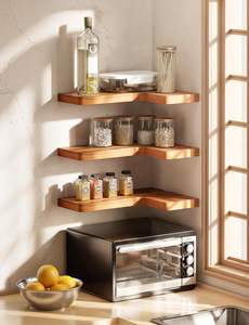 아카시아 우드 코너 플로팅 선반 벽걸이 형, 욕실 주방 거실을 위한 현대 삼각형 선반 - Product Image 6