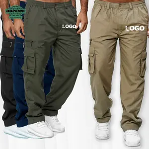 Men Elastic Waist Cargo Pockets Trousers Slim Fit Sport Combat