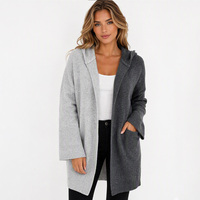 Cardigan en tricot surdimensionné à capuche, longueur mi-longue, pull décontracté - Plusieurs couleurs personnalisées disponibles pour la vente en gros